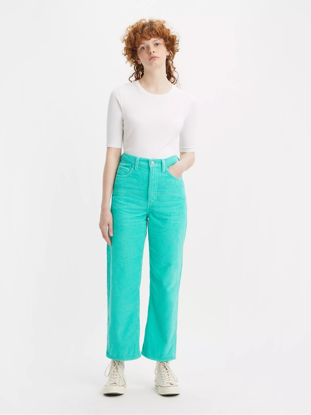 Levi’s Ribcage Straight Ankle Corduroy Pants - Electric Green 100% Cotton Cords